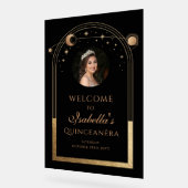 Celestial Black Gold Quinceañera Verjaardag Welkom Acryl Bord (Hoek)