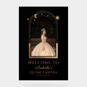 Celestial Black Gold Quinceañera Verjaardag Welkom Acryl Bord (Voorkant)