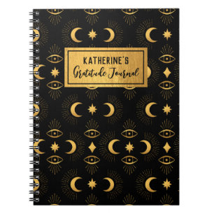 Celestial Black Gold Stars Moon Gratitude Journal Notitieboek