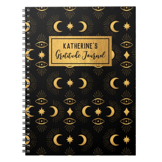 Celestial Black Gold Stars Moon Gratitude Journal Notitieboek (Voorkant)
