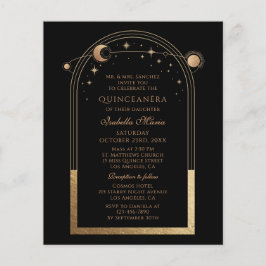 Celestial Black Gold Sun Moon Stars Quinceañera Flyer