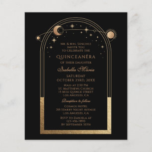 Celestial Black Gold Sun Moon Stars Quinceañera Flyer