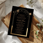 Celestial Black Gold Sun Moon Stars Quinceañera Kaart
