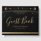 Celestial Black Gold Sun Moon Stars Wedding  Gastenboek (Voorkant)
