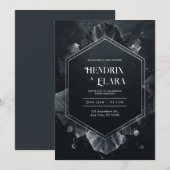 Celestial Black Hexagon Huwelijksuitnodiging Kaart (Voorkant / Achterkant)