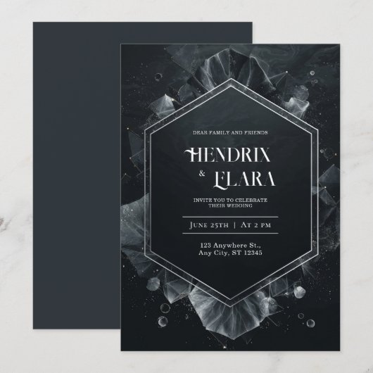 Celestial Black Hexagon Huwelijksuitnodiging Kaart (Voorkant / Achterkant)