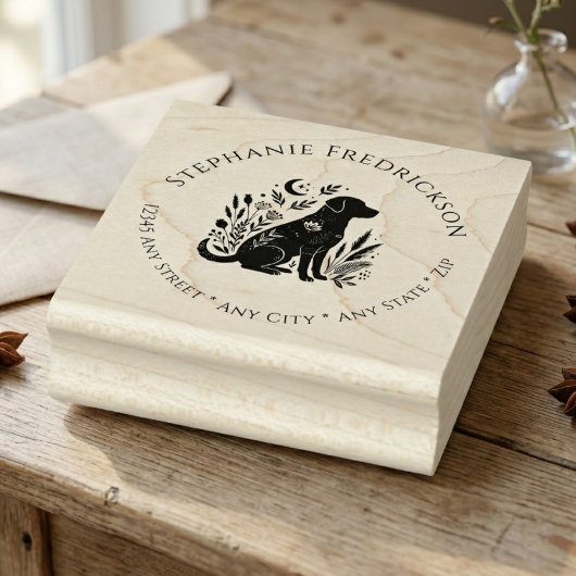 Celestial Black Lab Floral Return Address Stamp Rubberstempel