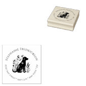 Celestial Black Lab Floral Return Address Stamp Rubberstempel (Gestempeld)