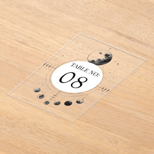 Celestial Black Moon Wedding Acrylic Table Number Acryl Uitnodigingen (Laagn)