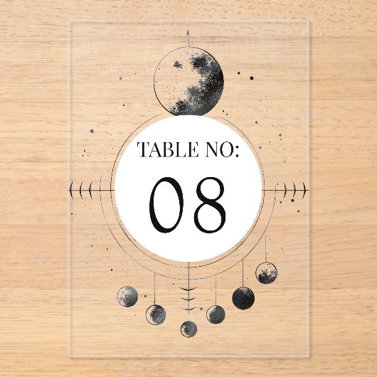 Celestial Black Moon Wedding Acrylic Table Number Acryl Uitnodigingen (Voorkant)
