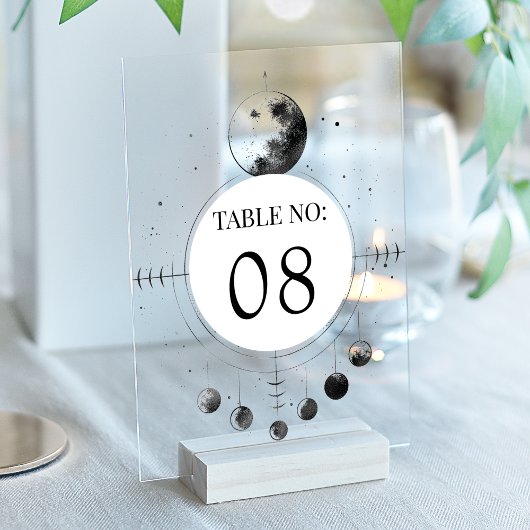 Celestial Black Moon Wedding Acrylic Table Number Acryl Uitnodigingen