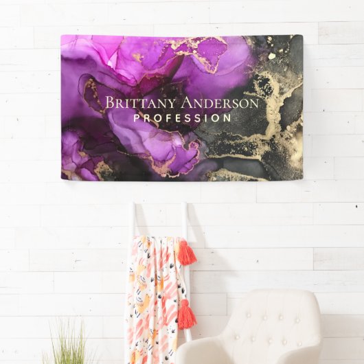 Celestial Black Paars Gold Abstract Business Spandoek (Insitu)