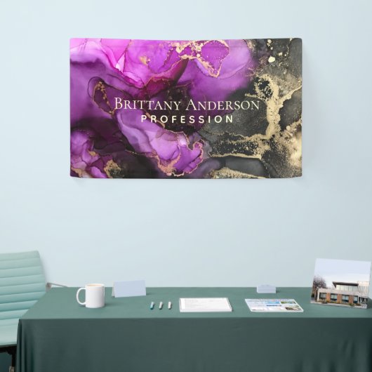 Celestial Black Paars Gold Abstract Business Spandoek (Beurs)