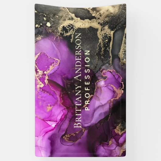 Celestial Black Paars Gold Abstract Business Spandoek (Verticaal)