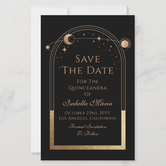 Celestial Black Save The Date Verjaardag Quinceane (Voorkant)