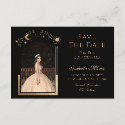 Celestial Black Save The Date Verjaardag Quinceane (Voorkant)