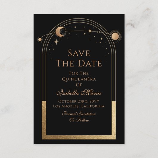 Celestial Black Save The Date Verjaardag Quinceane (Voorkant)