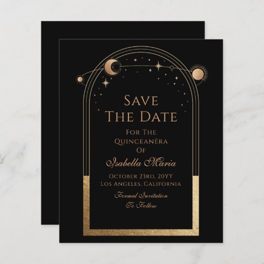 Celestial Black Save The Date Verjaardag Quinceane (Voorkant / Achterkant)