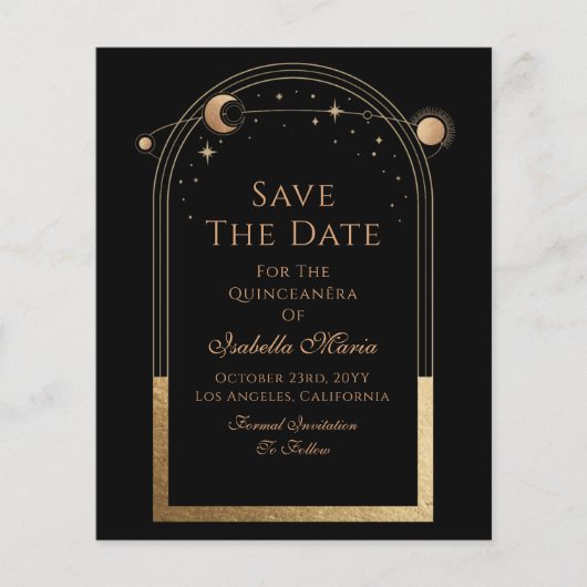 Celestial Black Save The Date Verjaardag Quinceane (Voorkant)