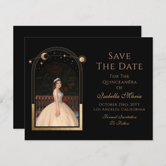 Celestial Black Save The Date Verjaardag Quinceane (Voorkant / Achterkant)