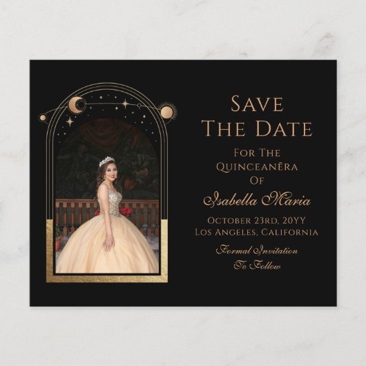 Celestial Black Save The Date Verjaardag Quinceane (Voorkant)