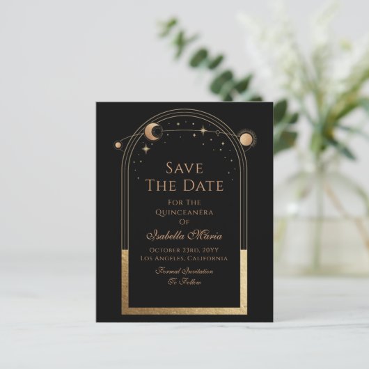 Celestial Black Save The Date Verjaardag Quinceane (Staand voorkant)