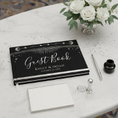 Celestial Black Silver Sun Moon Stars Wedding  Gastenboek