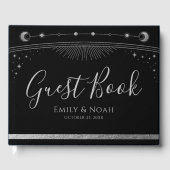 Celestial Black Silver Sun Moon Stars Wedding  Gastenboek (Voorkant)