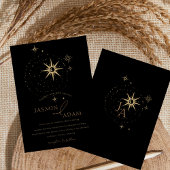 Celestial Black Stars en gouden bruiloft Folie Uitnodiging