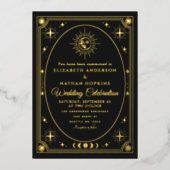 Celestial Black Tarot Kaart bruiloft Folie Uitnodi (Voorkant)