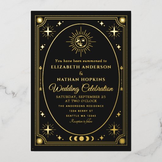 Celestial Black Tarot Kaart bruiloft Folie Uitnodi (Voorkant)