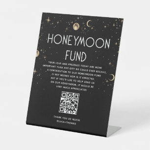 Celestial Black Wedding Honeymoon Fund Reclamebord Met Voetstuk