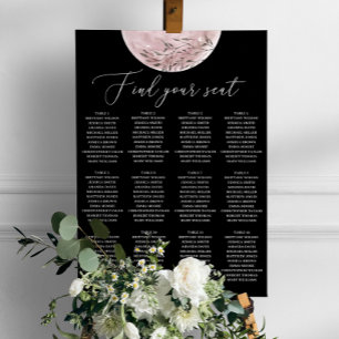 Celestial Black Wedding Seating Chart Blush Moon Poster