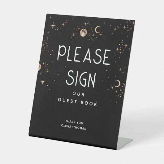 Celestial Black Wedding Sign Ons gastenboek Reclamebord Met Voetstuk (Voorkant)