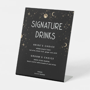 Celestial Black Wedding Signature Drinken Reclamebord Met Voetstuk