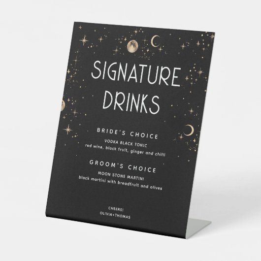 Celestial Black Wedding Signature Drinken Reclamebord Met Voetstuk (Voorkant)