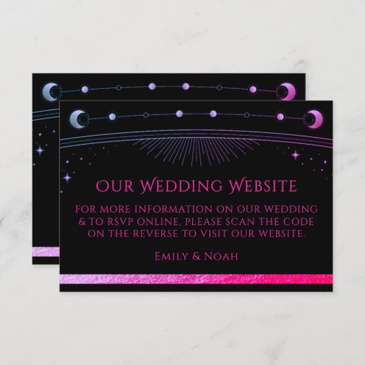 Celestial Black Wedding Website RSVP QR Code Informatiekaartje (Voorkant / Achterkant)