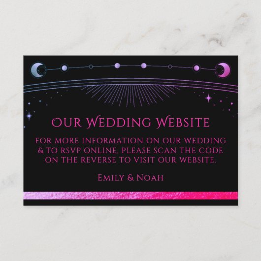 Celestial Black Wedding Website RSVP QR Code Informatiekaartje (Voorkant)