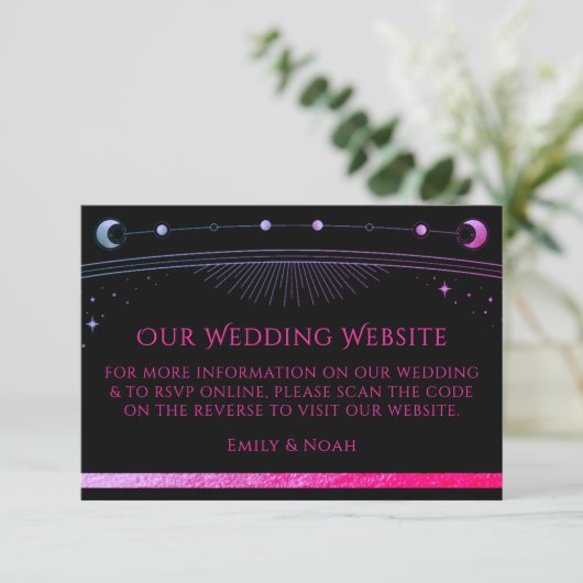 Celestial Black Wedding Website RSVP QR Code Informatiekaartje (Staand voorkant)