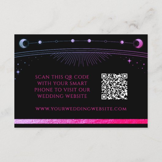 Celestial Black Wedding Website RSVP QR Code Informatiekaartje (Achterkant)