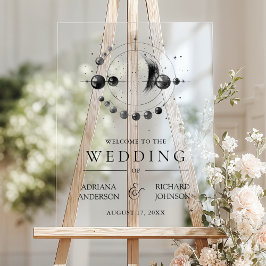 Celestial Black White Moon Wedding Welcome Acryl Bord