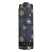 Celestial Blauw en Gouden Monogram Naam Thermosbeker (Voorkant)
