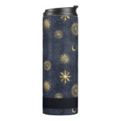 Celestial Blauw en Gouden Monogram Naam Thermosbeker (Gedraaid links)