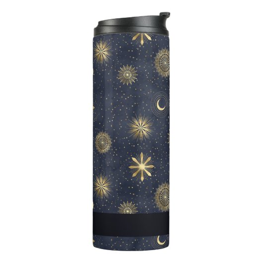 Celestial Blauw en Gouden Monogram Naam Thermosbeker (Gedraaid links)