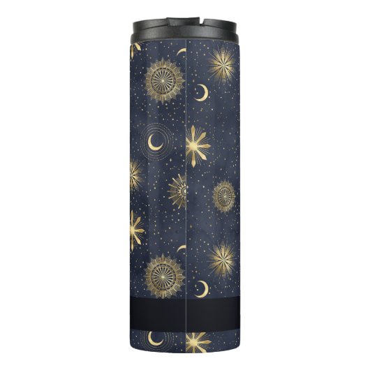 Celestial Blauw en Gouden Monogram Naam Thermosbeker (Achterkant)