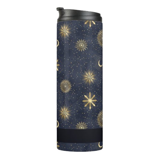 Celestial Blauw en Gouden Monogram Naam Thermosbeker (Geroteerd rechts)