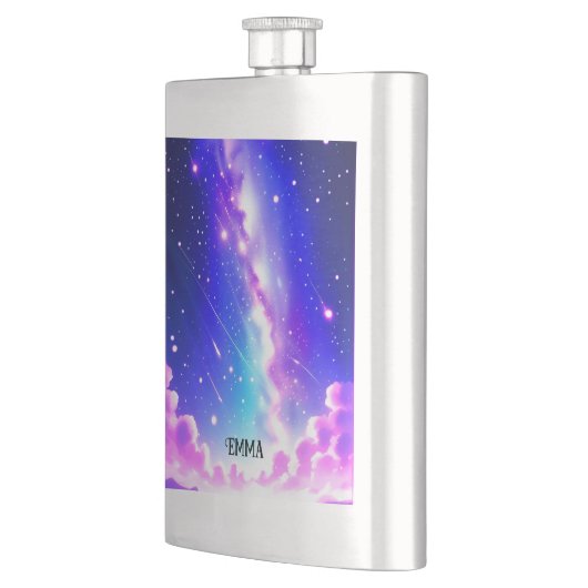 Celestial Blauw en Roze Galaxy Aangepaste Naam Flacon (Links)