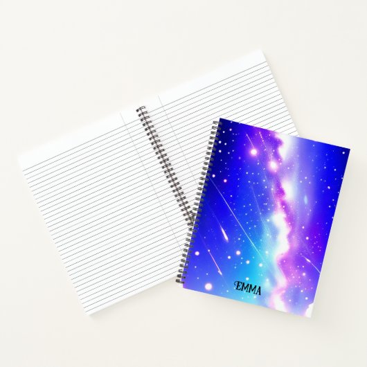 Celestial Blauw en Roze Galaxy Aangepaste Naam Notitieboek (Binnen)