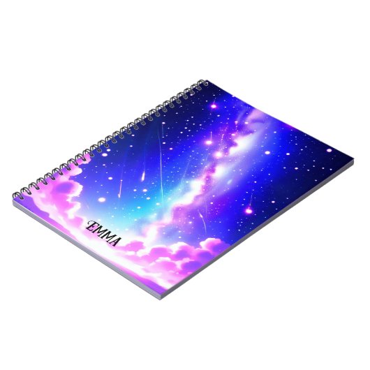 Celestial Blauw en Roze Galaxy Aangepaste Naam Notitieboek (Linkerzijde)