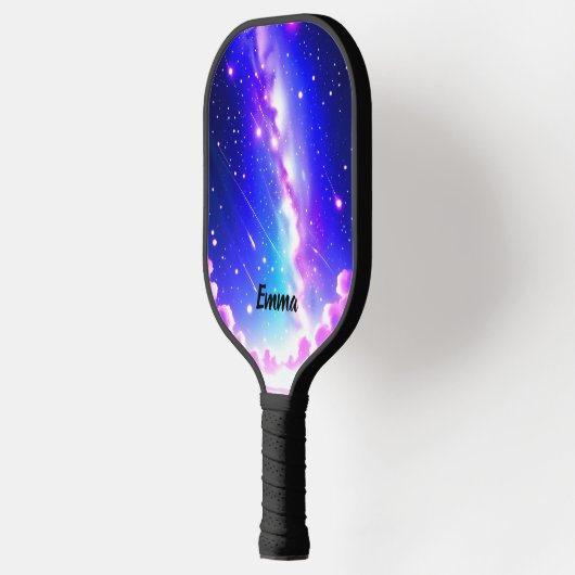 Celestial Blauw en Roze Galaxy Aangepaste Naam Pickleball Paddle (Links)